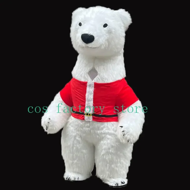 Inflatable Polar Bear Costume Adult Blow Up Fur Plush Mascot Suit Animal Character Inflated Garment for Party Events