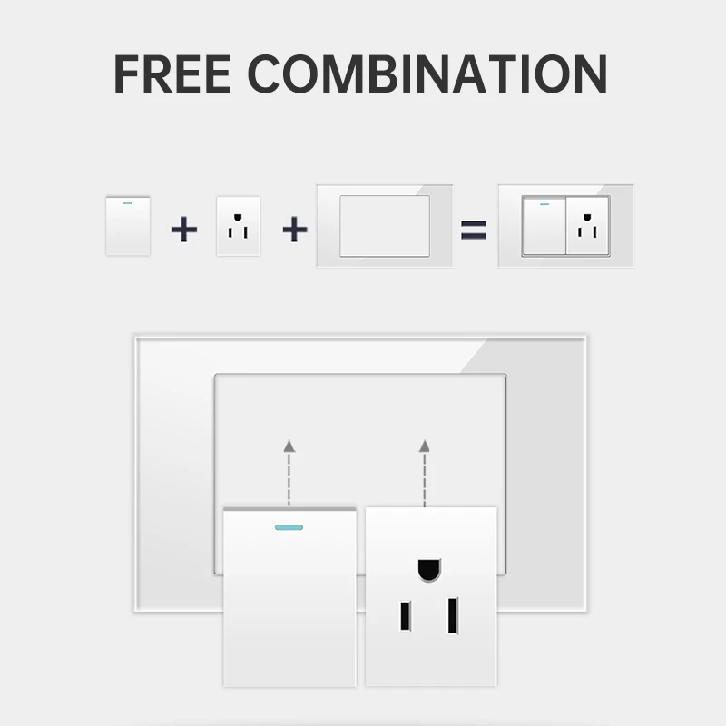 

ELEGAN White Tempered Glass Panel US Standard 1/2/3/4/5/6Gang Switch Push Button Outlet Usb Type-c Wall TH Socket Light Switch