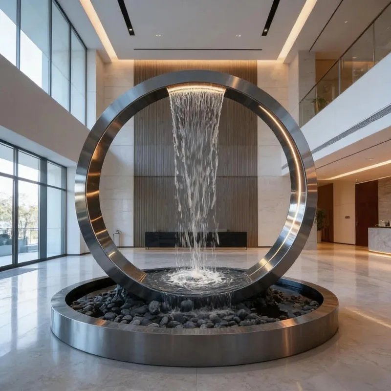 Custom Electroplated Polished Stainless Steel Fountain Sculpture Outdoor Landscape Ornament For Garden Courtyard Waterfall