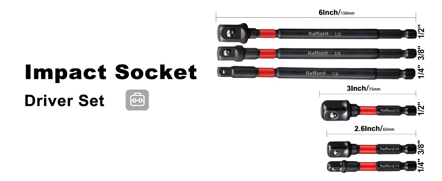 Rafford Schlagschrauber-Adapter-Set, 1/4 Zoll 3/8 Zoll und 1/2 Zoll Antrieb, Verlängerungsbit mit Halter, anpassbarer Bohrmaschine an Schlagschrauber mit hohem Drehmoment – Detail 1