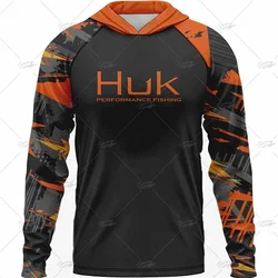 HUK Fishing Apparel Long Sleeve Hooded T-shirt Tops Sun Protection Fish Shirt Camisa De Pesca Breathable Hoodie Fishing Clothing