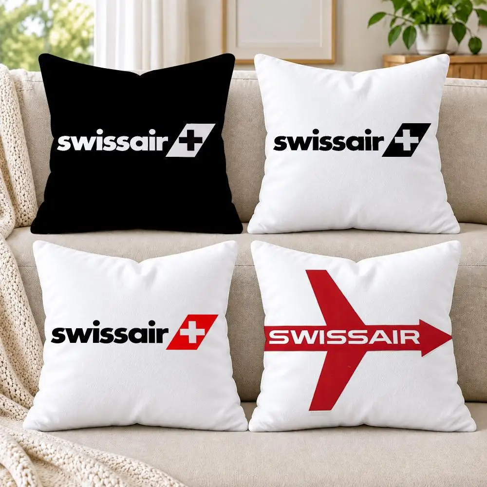 Swiss Airlines S-Swissair Cushion Cover Short Plush Double-Sided Printing Sofa Bedroom Pillow Case Aesthetic Home Decor