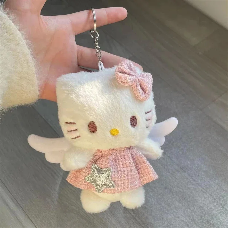 Sanrio Angel Hello Kitty Plush Doll Cute Cartoon KT Cat Schoolbag Keychain Fashion Charm Room Deco Holiday Xmas Gifts for Friend