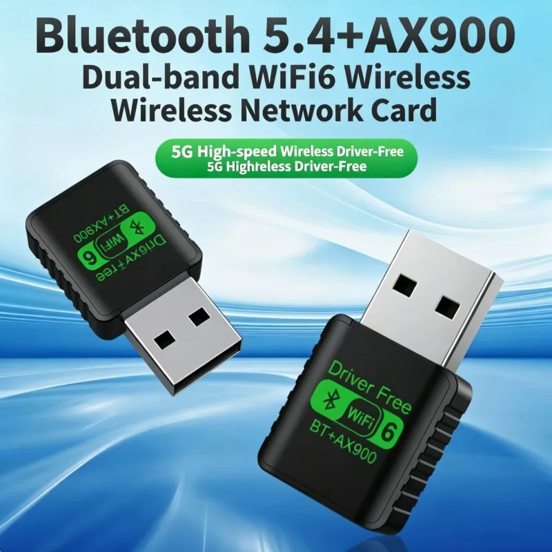 WiFi 6 USB Network Adapter AX900M, Bluetooth 5.4, Dual Band 2.4G/5GHz Wireless Card for PC Laptop, 2-in-1