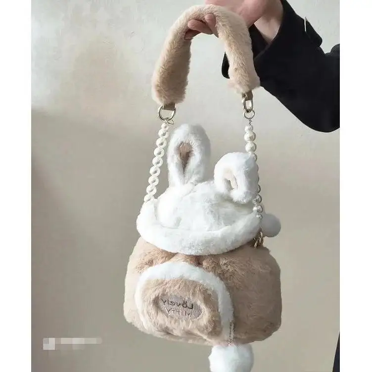 Kawaii Japanese Bag Autumn and Winter Soft Plush Storage Bag Women Bag Messenger Bag Cute Bunny Ears Large Capacity Tote Bag