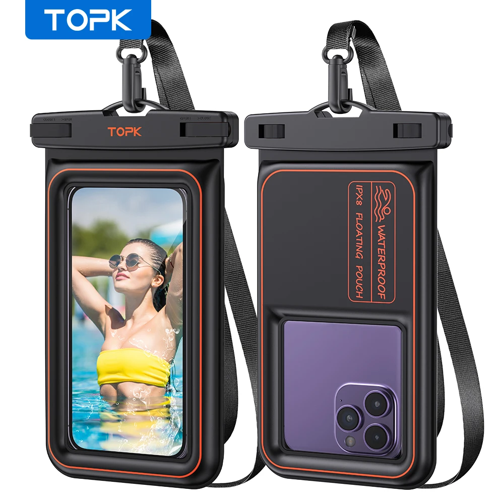 TOPK Waterproof Phone Pouch 2-Pack IPX8 Floating Waterproof Phone Case Dry Bag Compatible with iPhone 15 Pro Max Ultra Up to 7.0