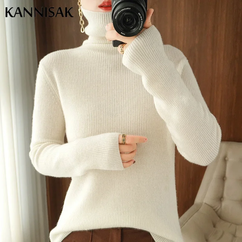 

Casual Turtleneck Warm Women Sweater Black Knitted Pullovers Solid Winter Clothes Knitwear Korean Slim Lady high strecth Jumpers