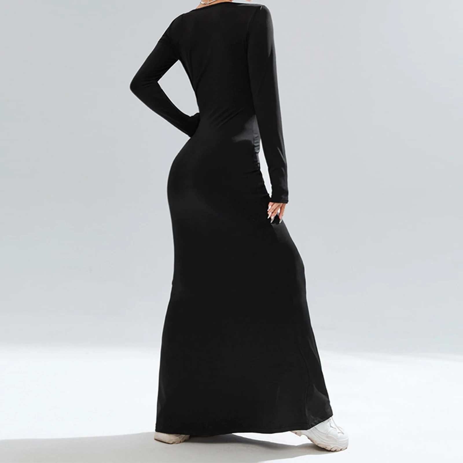 Damska dopasowana sukienka dzianinowa z długim rękawem, kwadratowy dekolt, jednolity kolor, eleganckie sukienki koktajlowe, odzież klubowa