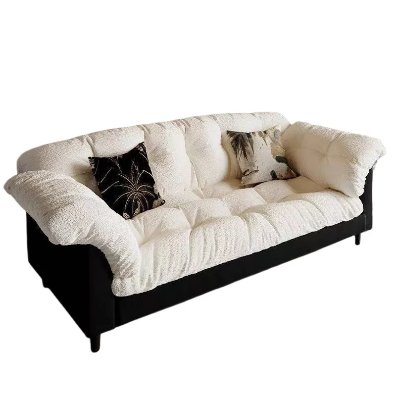 Camellia fabric sofa living room lazy sofa small apartment rental house new cream wind straight row double sofa