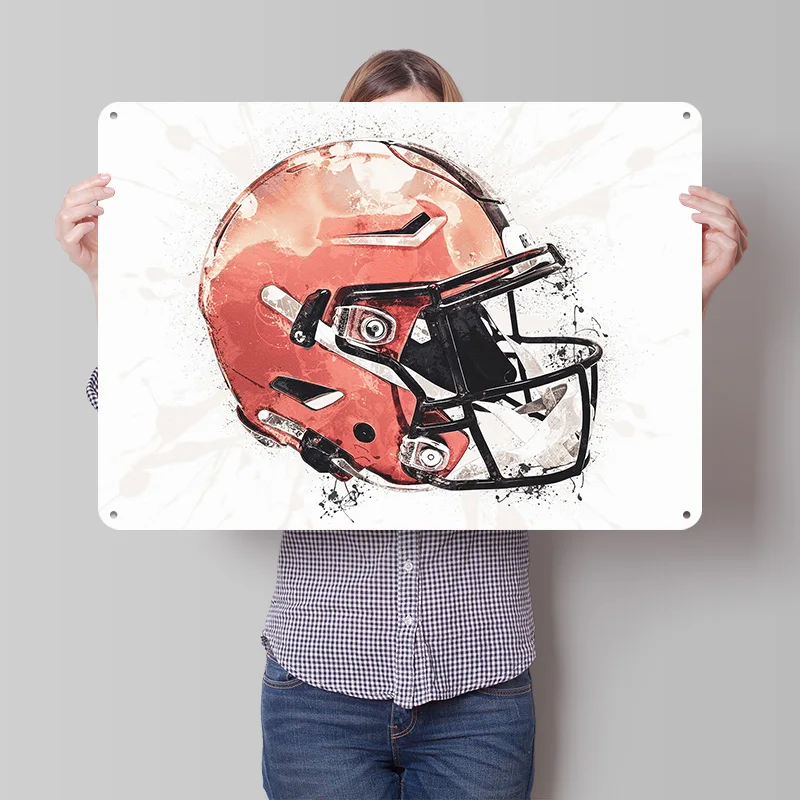 Cleveland Browns Helmet 3D Texture Printed Poster Custom Vintage Metal Tin Plate Sign for Wall Art Bedroom Decorations House