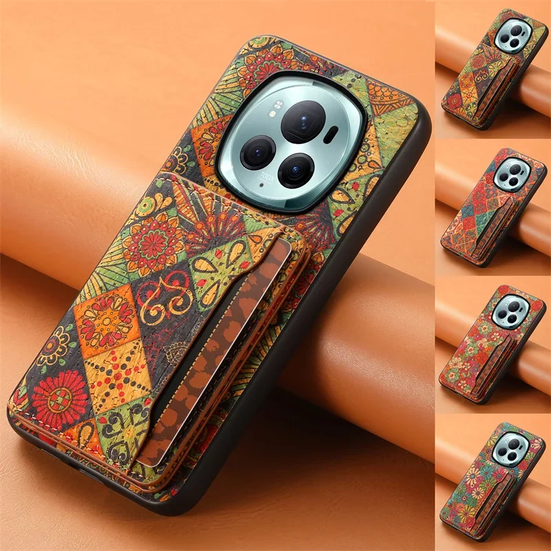 

Кожаный магнитный чехол-кошелек с цветочной фигурой для Honor Mgaic 6 6Pro 5 Pro, задняя крышка с держателем для Honor 100 100Pro 90 Pro