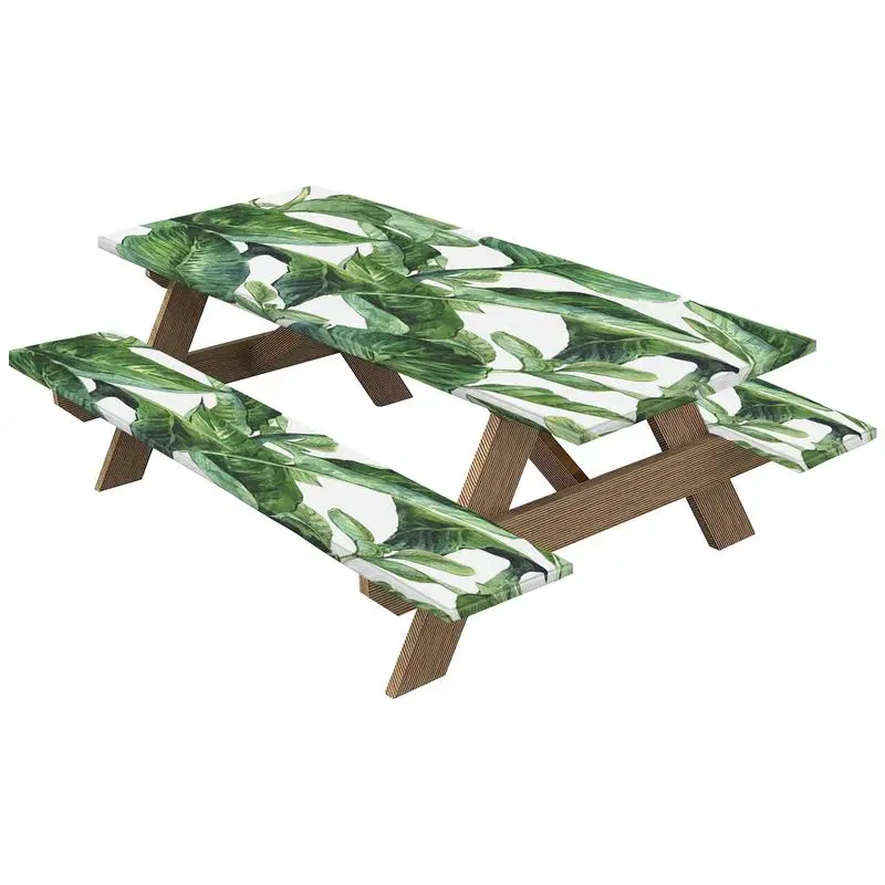 

Picnic Table Cloths For Outdoors Green Leaves Pattern Elastic Fit Table Cloth Waterproof Camping Supplies Portable