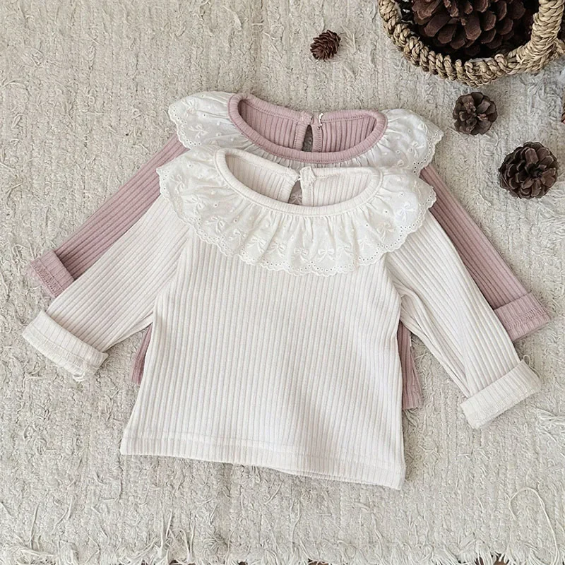 

2025 New Spring Korean Style 0-3Yrs Infant Baby Girls Pullover Tops Long Sleeved Cotton Splicing Newborn Baby Girls T-shirt