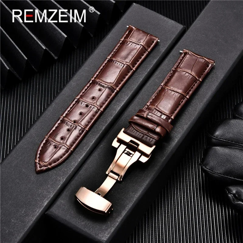 Leather Watchband 18mm 19mm 20mm 21mm 22mm 24mm Men Women Leather Strap Automatic Butterfly Clasp Watch Band Watch Accessories