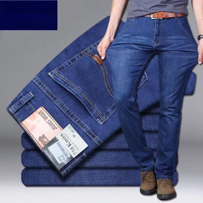 Men's Pants Stretch Jeans for Men Spring Summer Straight Loose Zipper Buckle Casual Large Size High Waist Work Pants Men Jeans