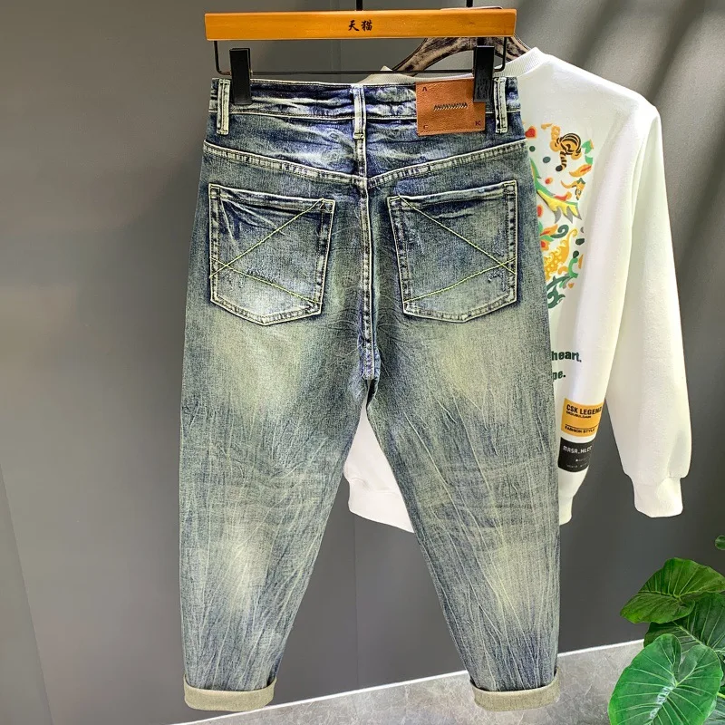 Men's High Street Retro Blue Nostalgic Jeans 2024 New Fashion Loose Harem Wide-Leg Pants Trendy All-Match Large Size Pants