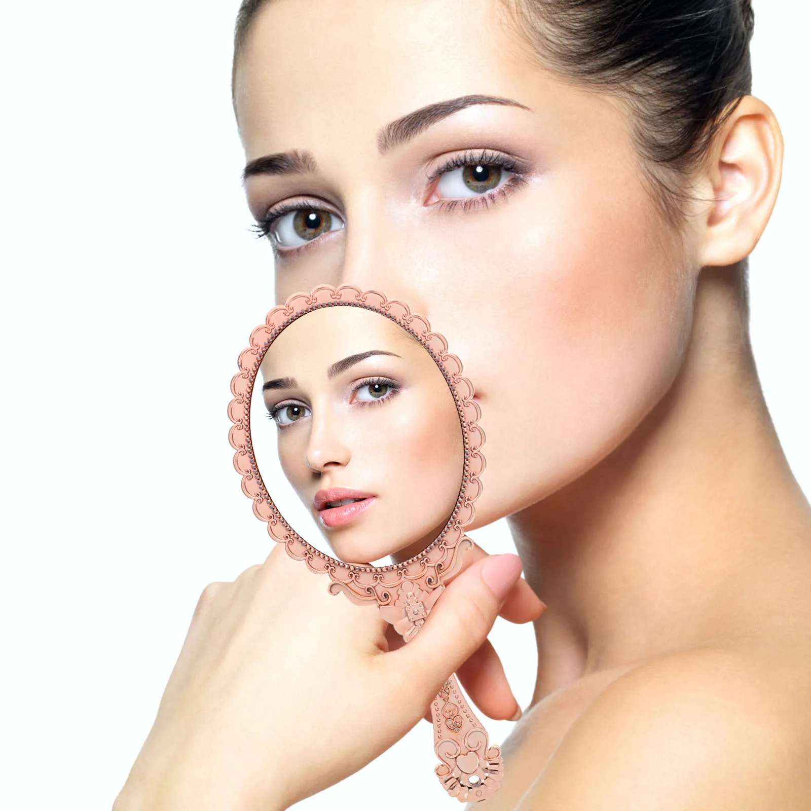 2pcs Retro Floral Vintage Handheld Makeup Mirror Clear View Portable Compact Design For Travel Home Beauty Routine Decorative