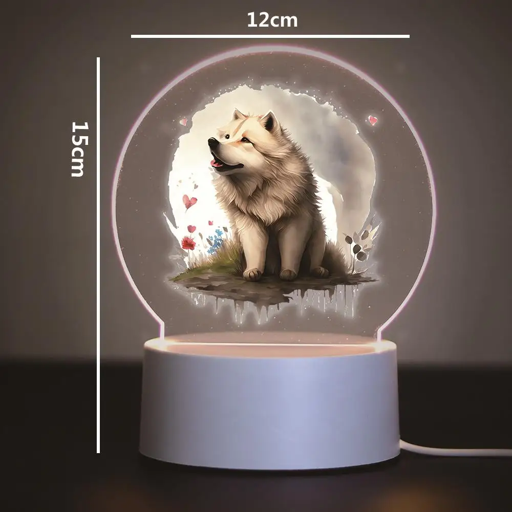 Luz de noche samoyedo 3D, lámpara de ilusión, lámpara de mesita de noche, luces de noche recargables para perros, regalo de Navidad para niños