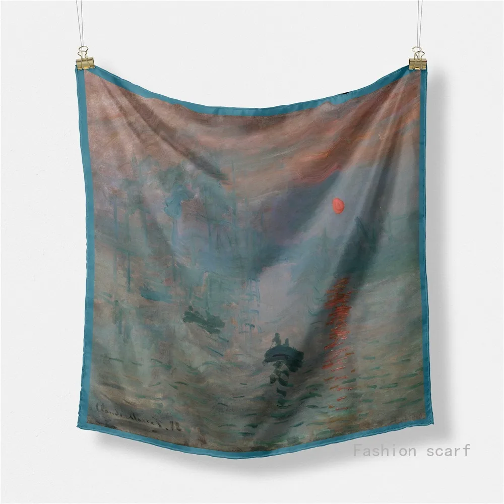 

Oil Painting Series Sunrise Impression Women Twill Decoration Versatile Spot Small Scarf Small Square Scarf Silk Scarf Wholesale