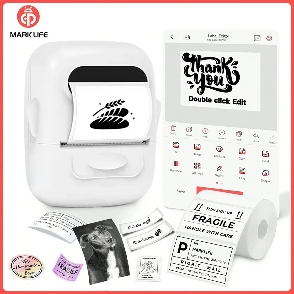 Marklife P50 Bluetooth Mini Portable Thermal Label Maker Printer, Wireless Barcode Price Tag Sticker Printer For Small Business