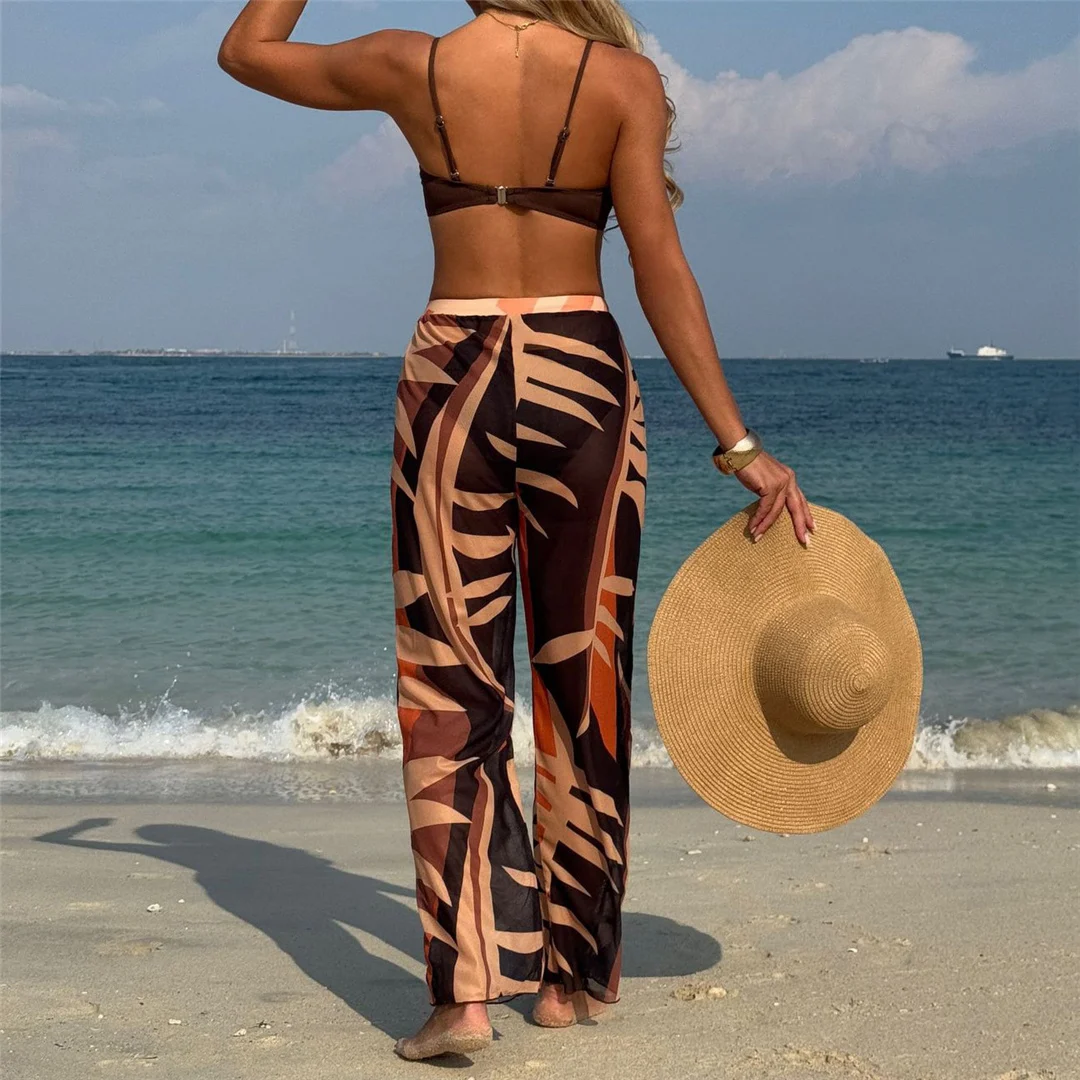 Mit bedruckten Hosen, Bikini, Damen-Badeanzug, dreiteiliges Bikini-Set, Damen-Badebekleidung, brasilianischer Badeanzug mit Polsterung, Badeanzug, Schwimmanzug V7083 – Detail 4