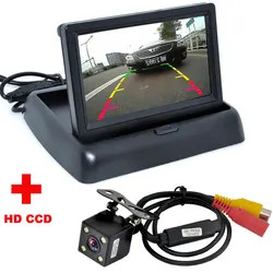 Aide au stationnement automatique nouvelle caméra de recul CCD de voiture de nuit 4LED avec 4.3 pouces LCD couleur vidéo de voiture caméra de moniteur pliable