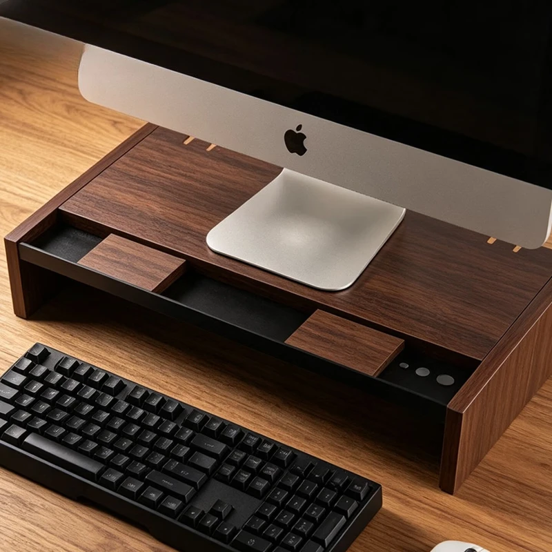 Black Walnut Style Monitor Stand Riser Desktop Computer Shelf Storage Base for Office Home Study Desk Workspace Use 모니터 받침대