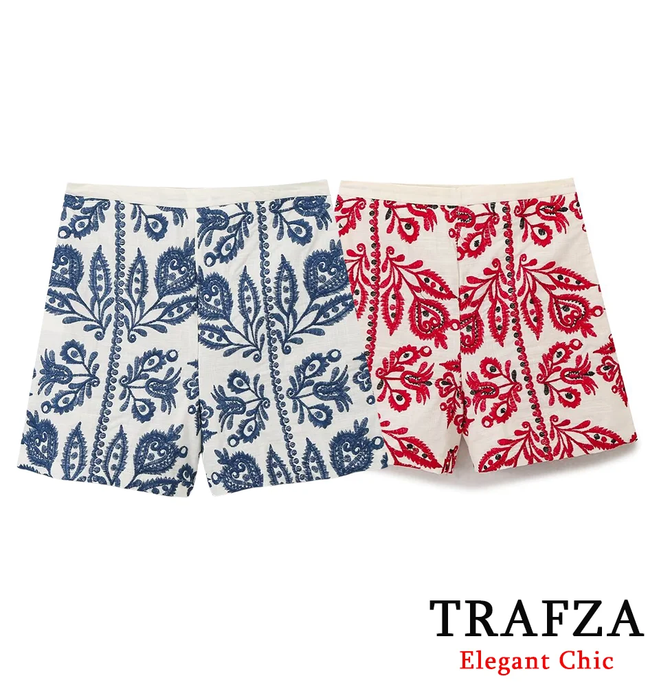 TRAFZA-Women Fashion Embroidered Shorts New 2025 Spring Summer Y2K Casual Shorts Casual Energetic Colorways Shorts