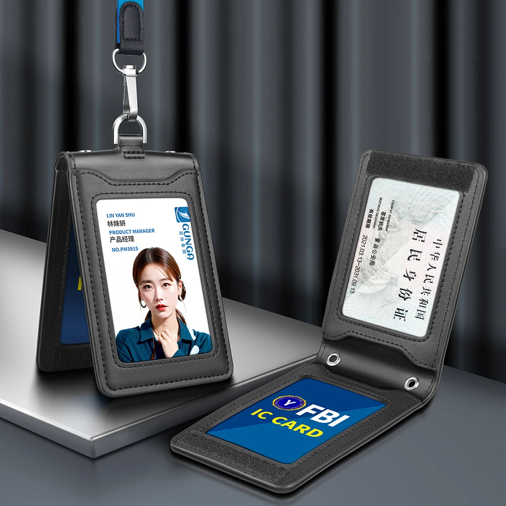 Real Leather ID Badge Holder Lanyard for Airport Ground Staff Employee Work Card Case Personalized Name Tag Cover Neck Strap