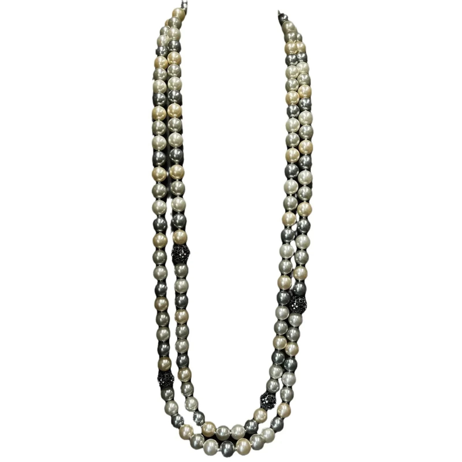 خمر طويل لونين مختلط اللون خياطة اللؤلؤ قلادة ضوء الفاخرة الأوروبية والأمريكية نمط سترة سلسلة