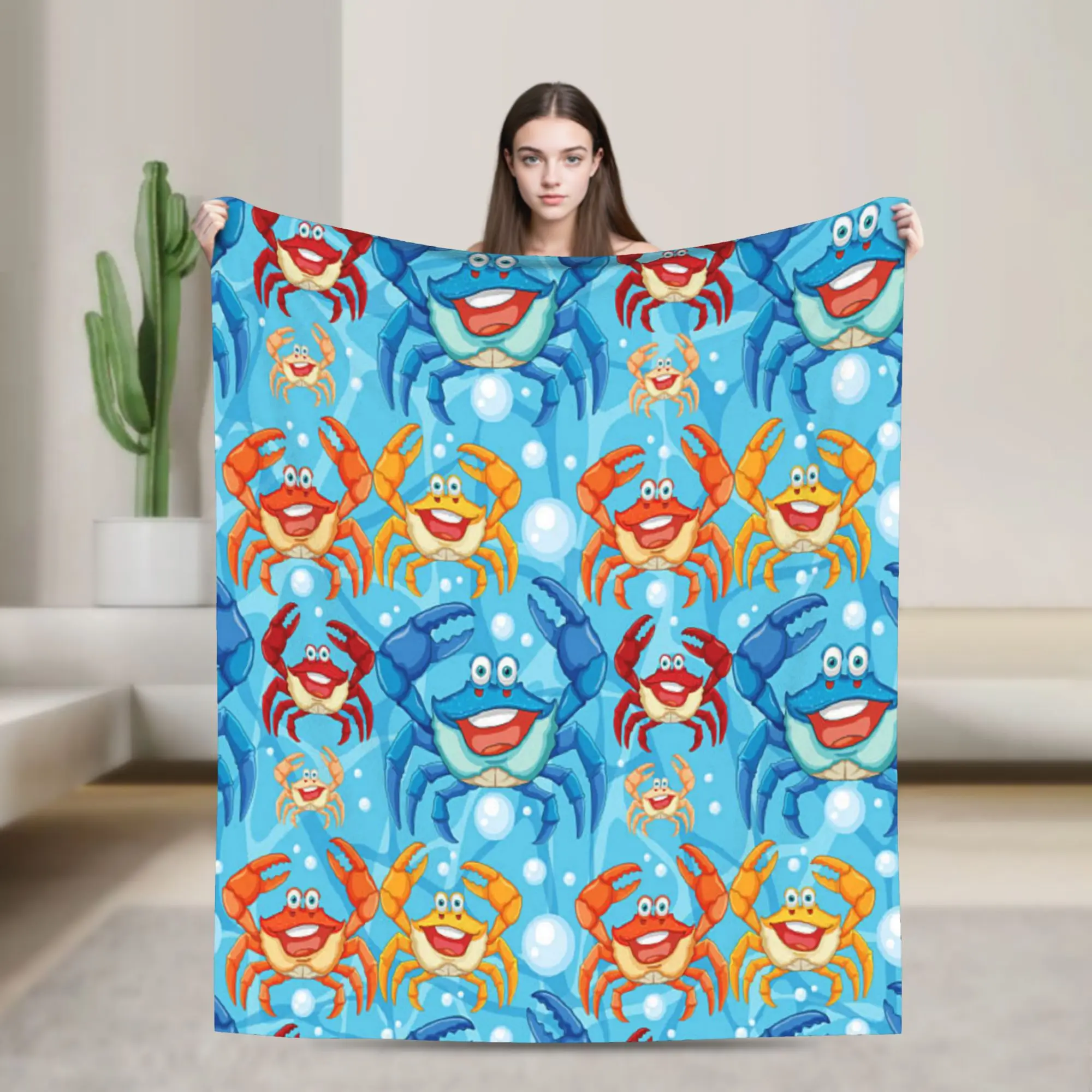 Warm Blanket Children Travel Colorful Cartoon Crabs in the Sea Bedding Throws  Flannel Bedspread For Bedroom Sofa Bed Cover