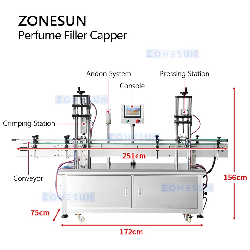 Zonesun automático perfume vácuo enchimento tampando máquina de vidro perfume garrafa vedação máquina friso embalagem ZS-FAL180X