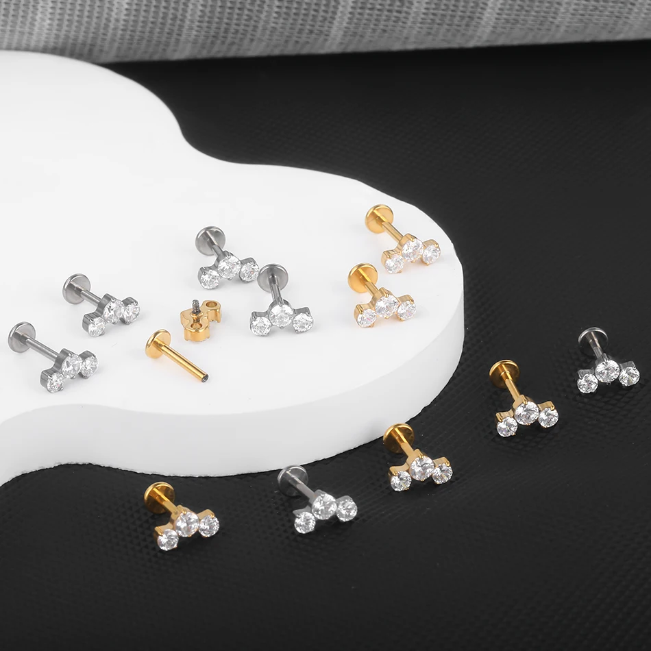 1PC 16G Titanium Helix Piercings CZ Labret Lip Rings Crystal Ear Cartilage Tragus Conch Daith Lobe Piercings Women Jewelry 16G