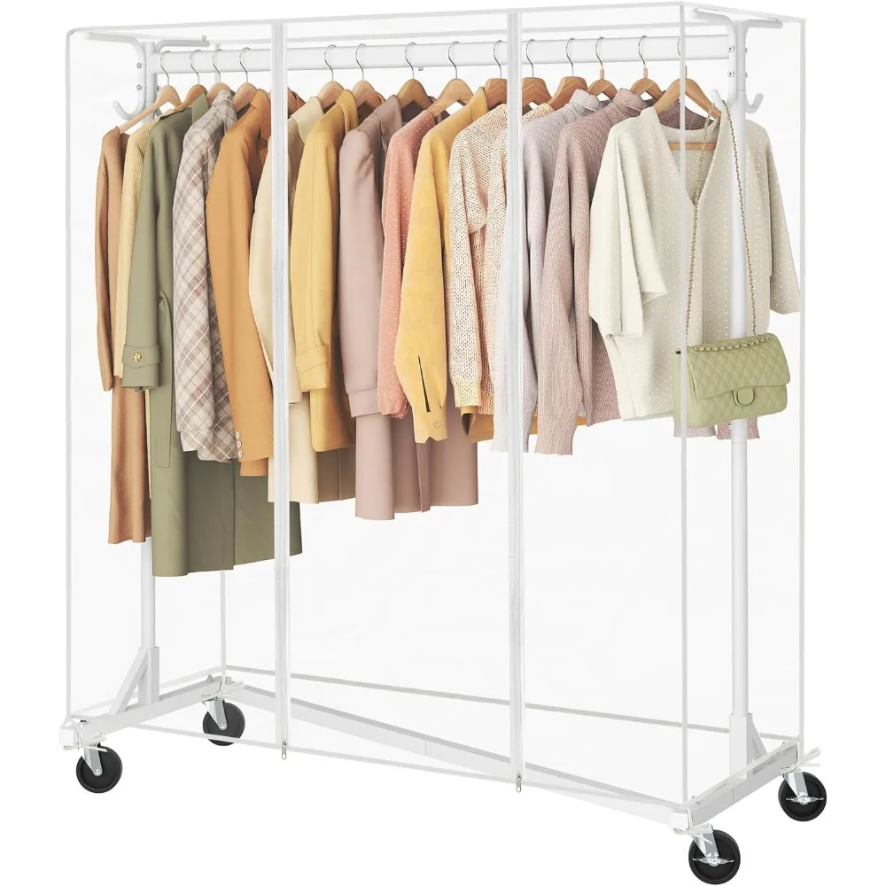 

Metal Heavy-Duty Rolling Garment Rack with Dustproof and Waterproof Cover