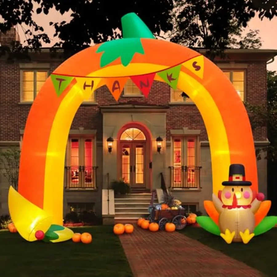 

MICOCAH 10FT Giant Thanksgiving Inflatables Archway Outdoor Decorations, with Built-in LEDs Pumpkin Arch Thanksgiving Blow ups