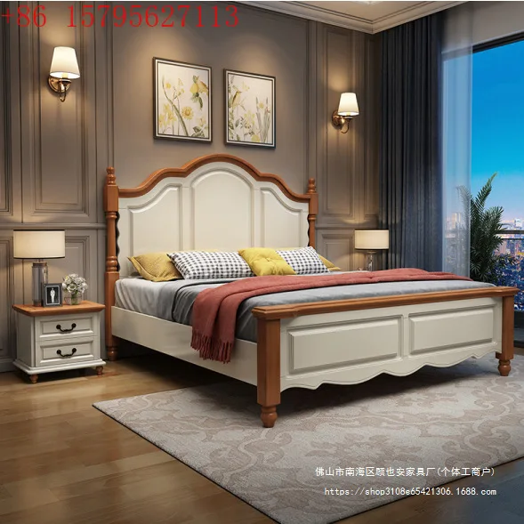 

Американская средиземноморская кровать из цельного дерева с высоким ящиком для хранения воздуха, встроенным жирным свадебным кроватью из цельного дерева