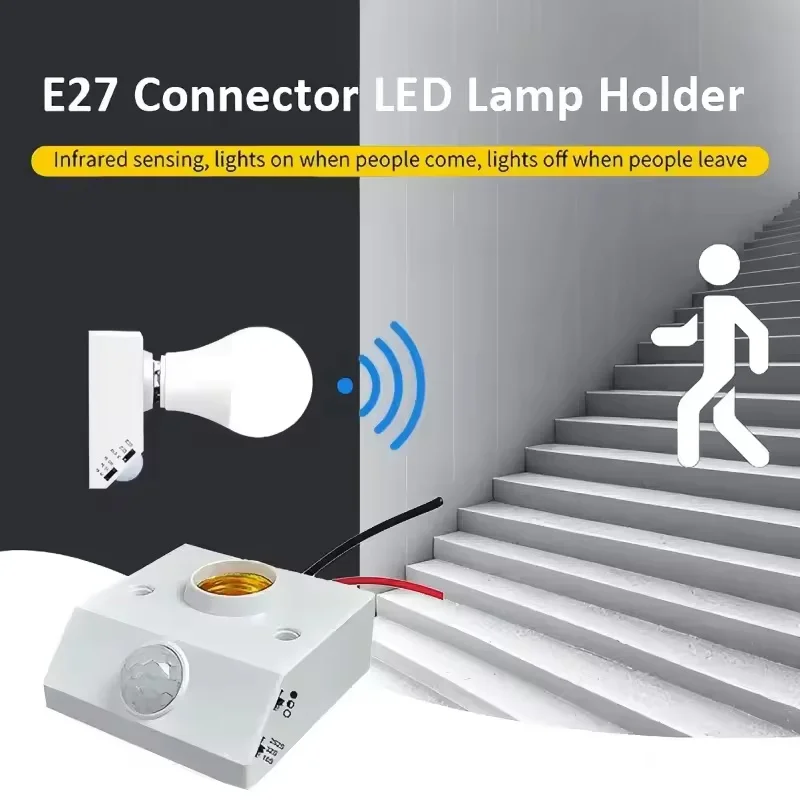 Smart PIR Infrared Motion Sensor E27 LED Lamp Base Holder 110-240V Universal Voltage Light Control Switch & Bulb Socket Adapter