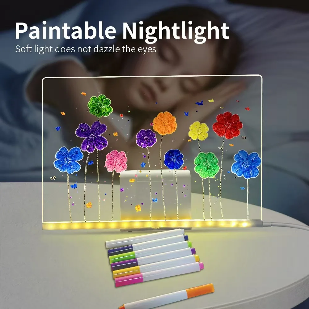 LED light up acrylic message board Erasable USB Children's Drawing Board CIY for Birthday Gifts Bar Advertising Boards