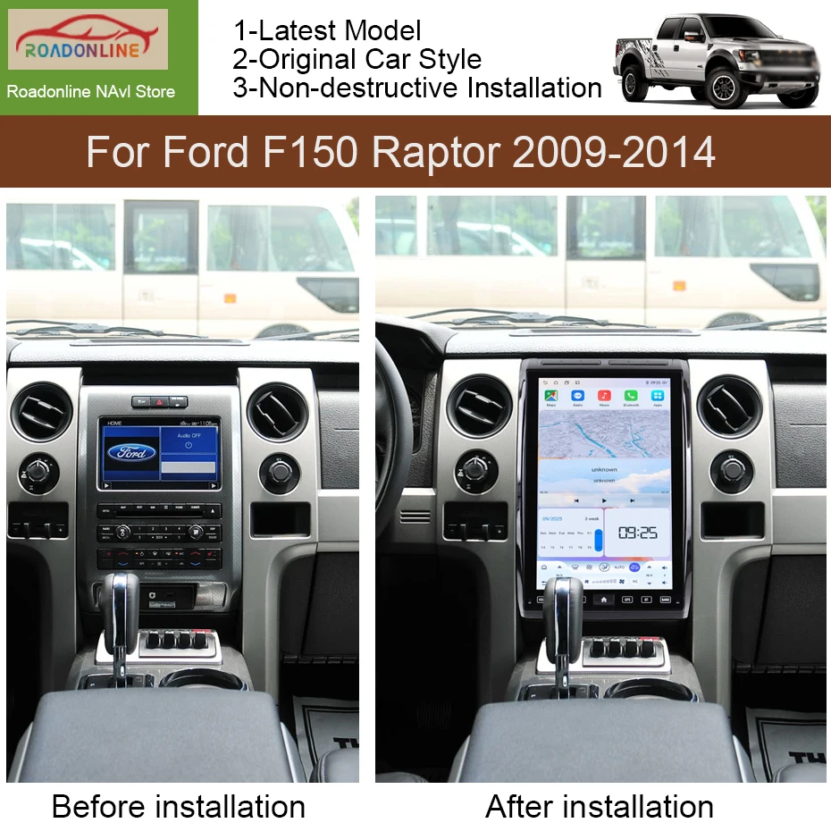 14.5 Inch Android 15 Screen For Ford F150 Raptor 2009-2014 Car Radio Multimedia Stereo Video Player GPS Head Unit CarPlay