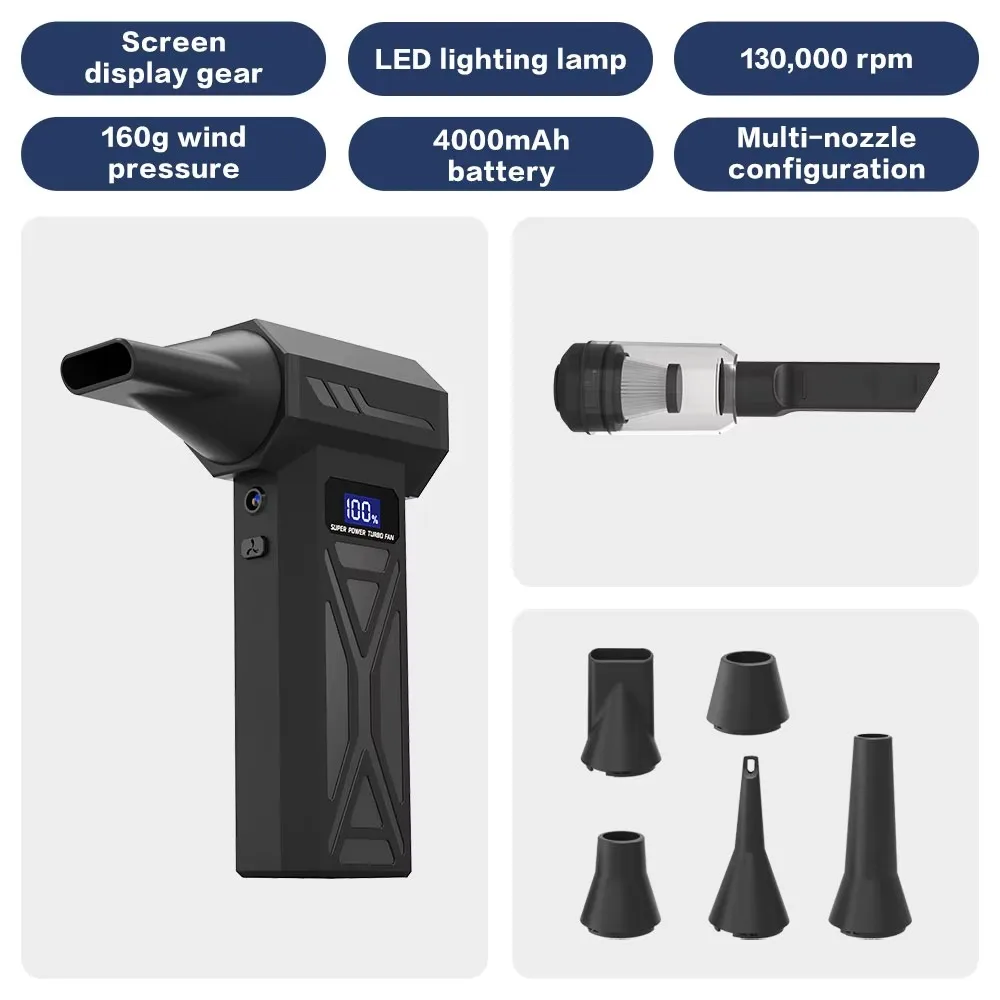 

Бесщеточный двигатель Мощный пылесборник со светодиодной подсветкой Цифровой дисплей Ручной турбо-сильный вентилятор Высокоскоростной перезаряжаемый