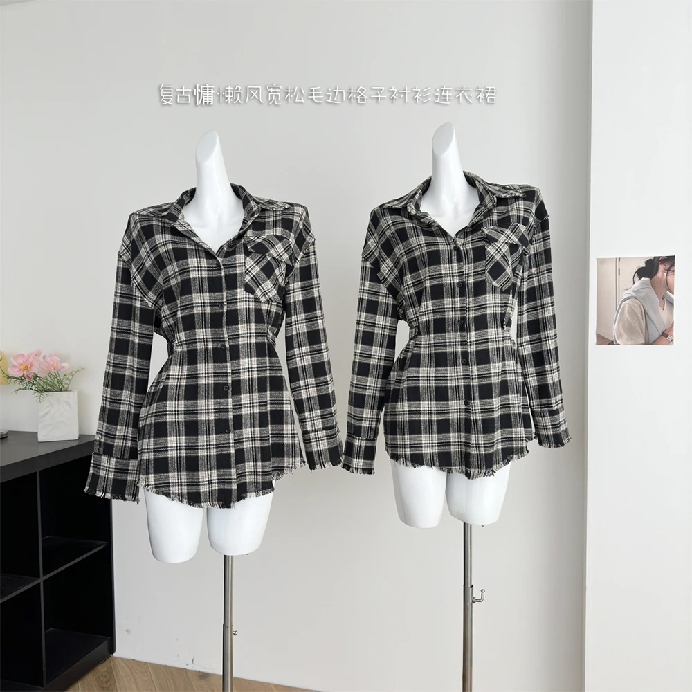 

2025 Autumn Winter Vintage Women Plaid Shirt Y2k Harajuku Blouse Long Sleeve Tops Design 2000s Tide Korean Preppy Style New In