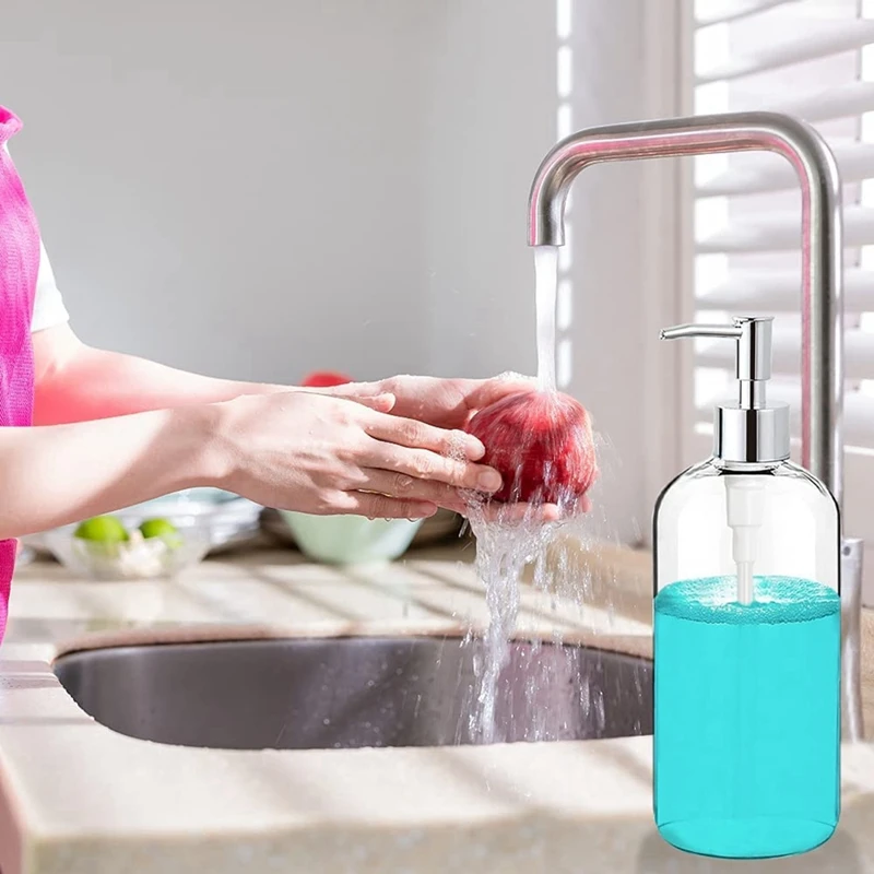 Dispensador de jabón ABSF, dispensador de jabón de vidrio transparente con bomba, dispensador de jabón líquido recargable de 16 Oz para baño y cocina