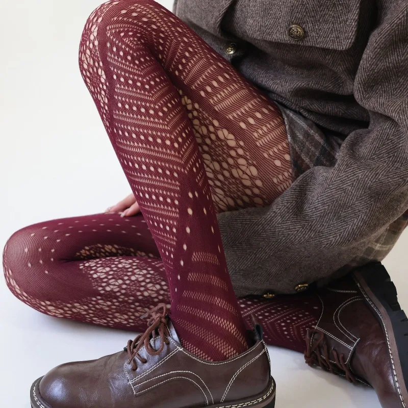 

New Gothic Irregular Floral Jacquard Tights Women Sexy Fishnet Stockings Elastic Slimming High Waist Hollow Out Mesh Pantyhose