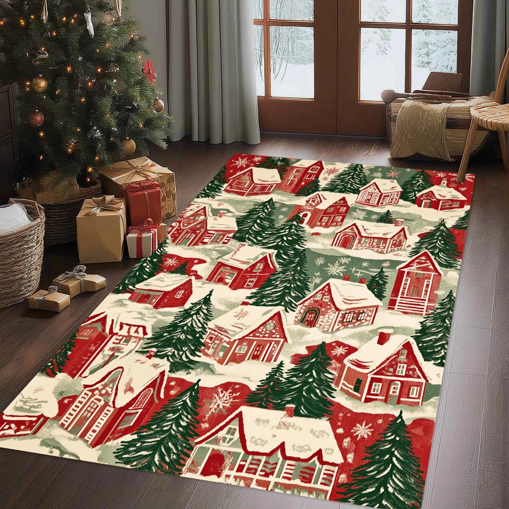 Xmas Village Town Rug Soft Bedroom Dining Room Carpet Home Entrance Elegant Large Blanket Living Room Floor Decor Mats