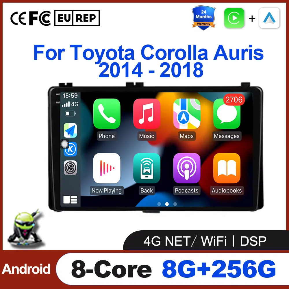 Android Auto Wireless Carplay Car radio For Toyota Corolla Auris 2014 - 2018 Stereo Multimedia Tools Fan GPS Navigation DSP