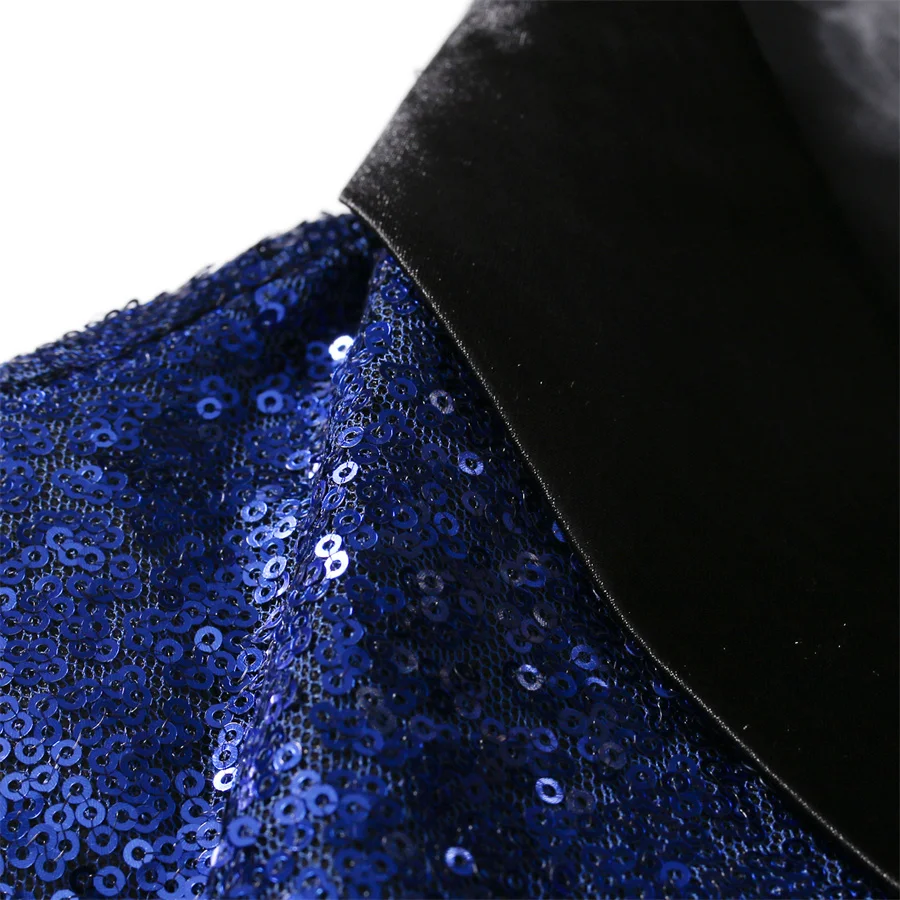 Shiny Blue Sequin Glitter Men\'s Blazer Nightclub Prom Suit Jacket for Men Costume Homme Stage Clothes for Singers Performance