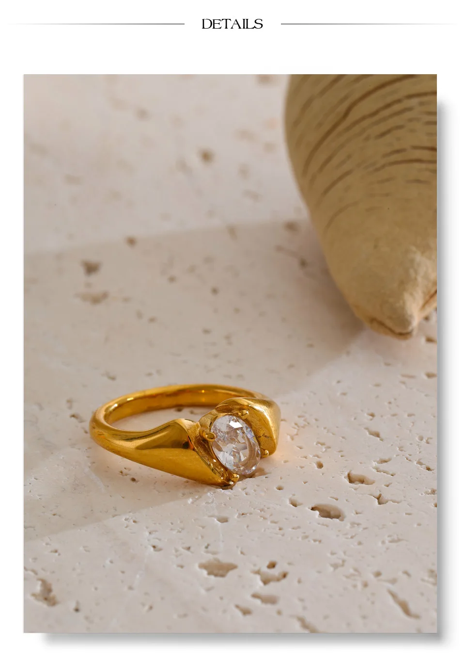 Yhpup Größe 678 Edelstahlring mit glänzendem Zirkonia-Guss, 18 Karat Goldfarbe, PVD-beschichtet, bezaubernder Fingerschmuck – Detail 8