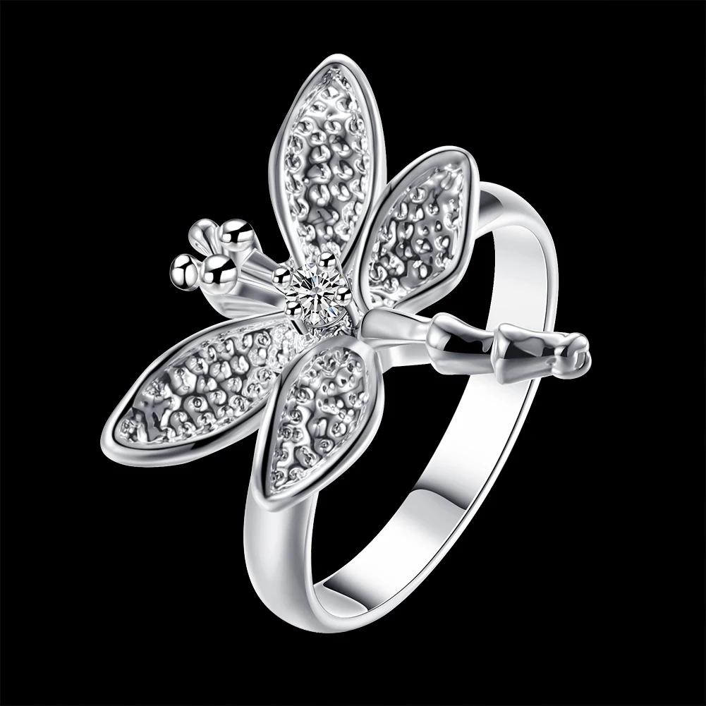 925 Sterling Silver Zircon Dragonfly Ring For Women Fashion Folk-Custom Wedding Engagement Party Gift Charm Jewelry