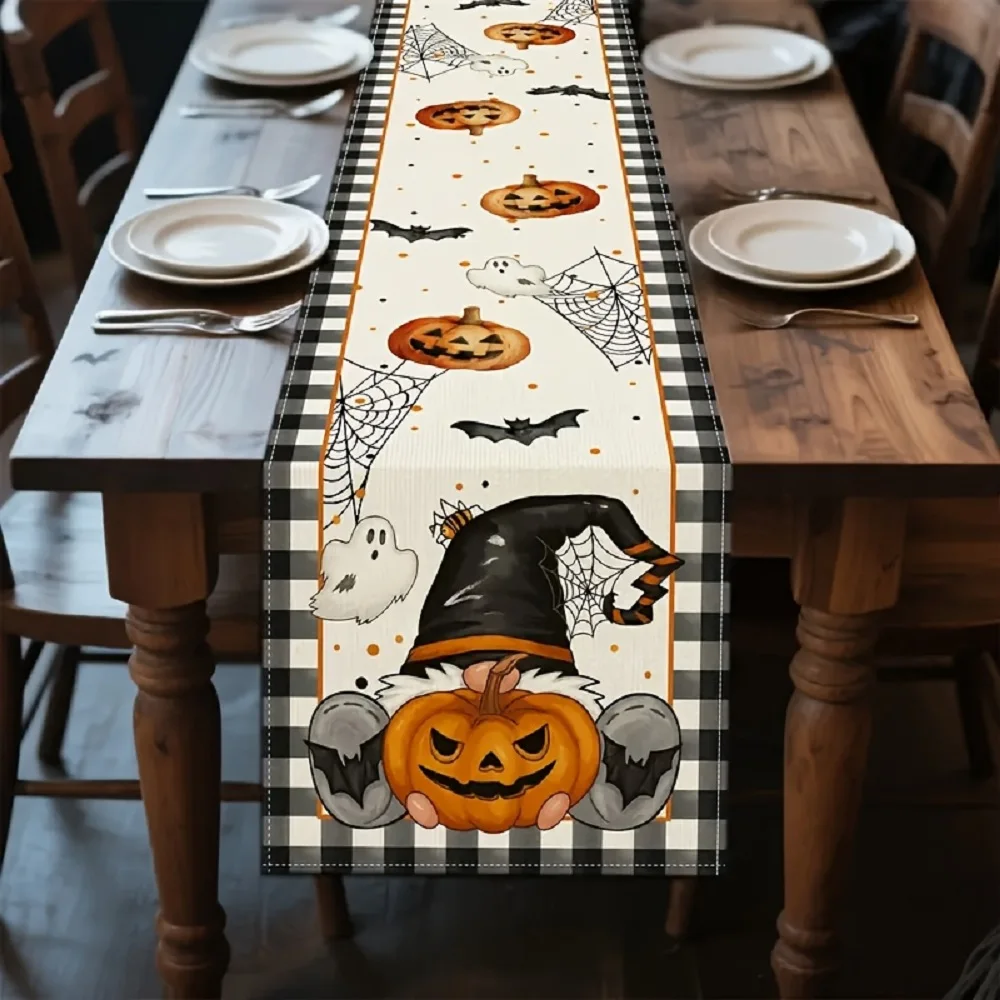 Pumpkin Witch Hat Bat Halloween Table Runner Dresser Scarves for Hoilday Party Banquet Dining Restaurant Outdoor Home Decoration