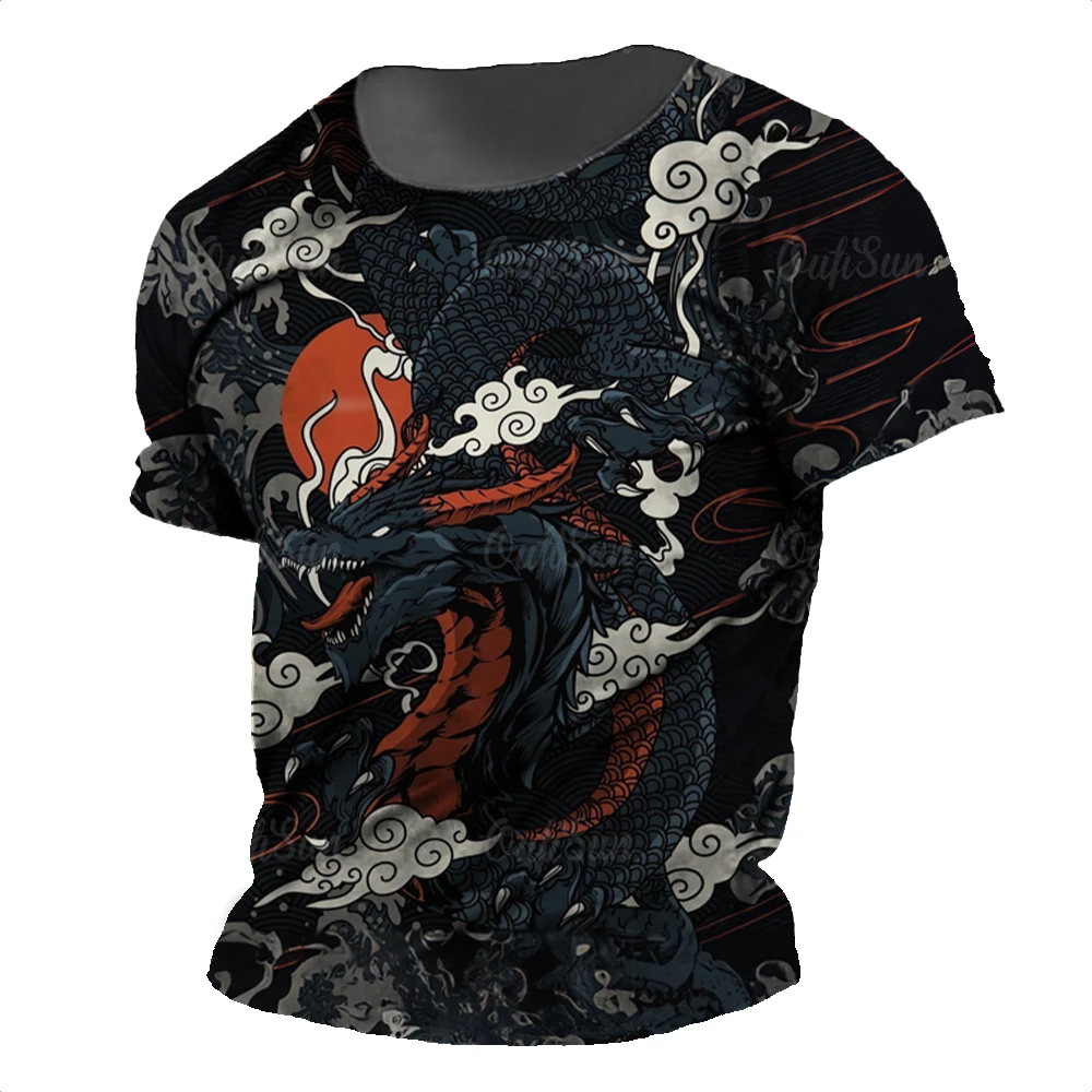 

New 3D Dragon Graphic PrintedT Shirt For Men Vintage Streetwear Leisure Tops Tee Oversized Crew Neck Short Sleeve Men's Clothing